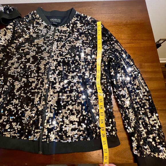 Zip Jacket with Sequins Occasion Event NYE Bling Party Stretch Pockets 2X - Picture 8 of 11